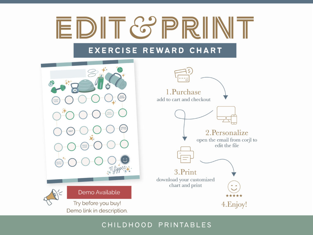 Boys Exercise Reward Chart, Customizable Instant Download – Childhood ...