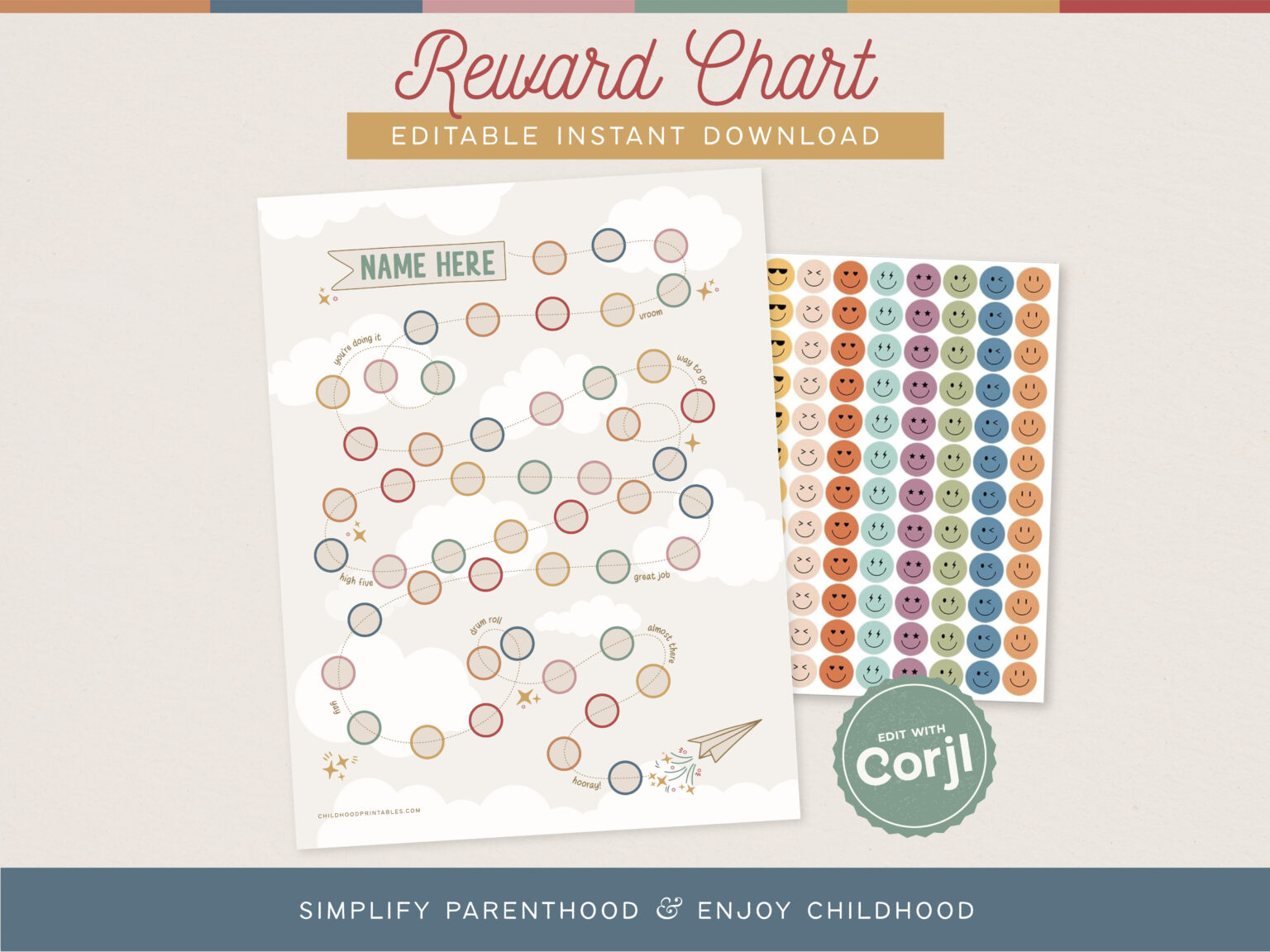 Paper Airplane Reward Chart, Customizable Instant Download – Childhood ...