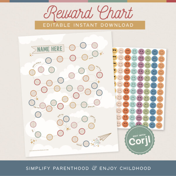 Paper Airplane Reward Chart, Customizable Instant Download
