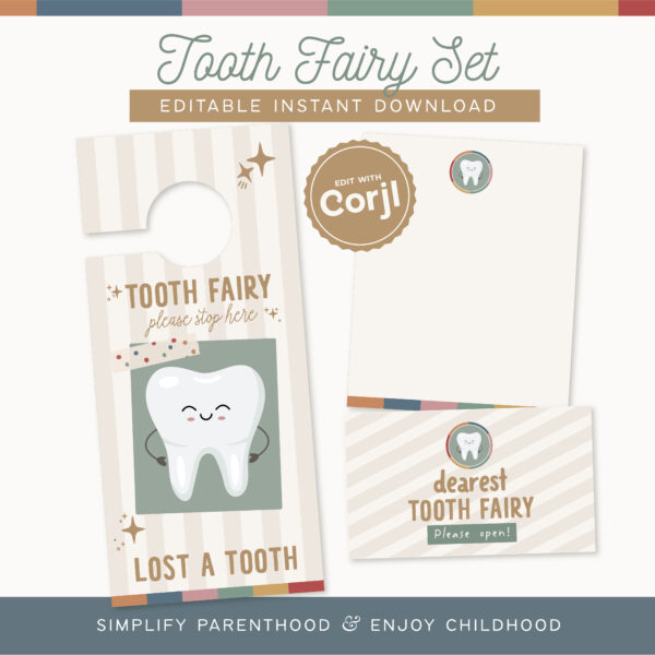 Colorful Tooth Fairy Door Hanger Set, Customizable Instant Download