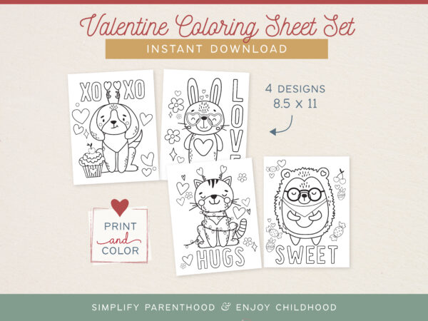 Valentine Animal Coloring Sheet Set-02 Valentine Animal Coloring Sheet Set-02