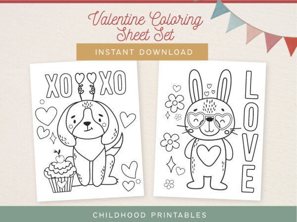 Valentine Animal Coloring Sheet Set-05 Valentine Animal Coloring Sheet Set-05
