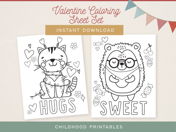 Valentine Animal Coloring Sheet Set-06 Valentine Animal Coloring Sheet Set-06